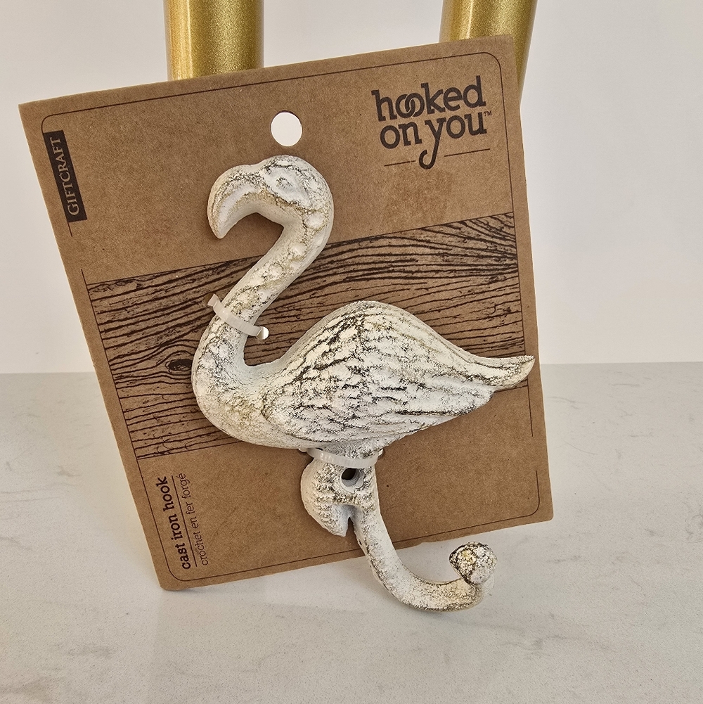 Flamingo White Painted Cast Iron Wall Hook Coastal
